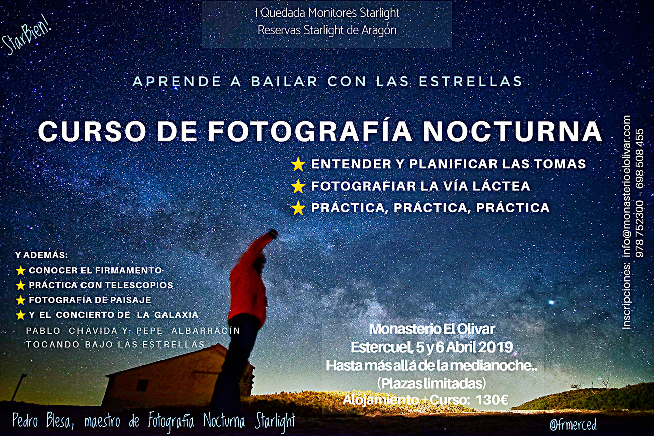 Cartel anunciador del Curso de Fotografía nocturna organizado en el Monasterio el Olivar